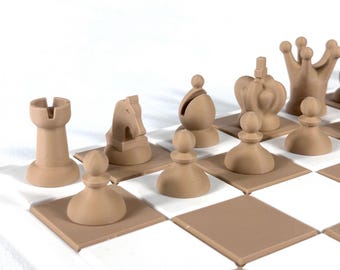 Minimalist chess pieces – Modern 3D printed chess set – Clean and elegant design – Original gift for a chess player or decorator