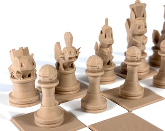 Low-poly Pokémon chess pieces – 3D printed geometric creatures – Original and modern chess set – Unique gift for gamers