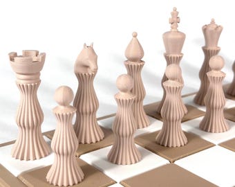 Ribbed Chess Pieces - 32 Pieces - Sculptural Ribbed Set - Unique Gift - Chess Fan - Birthday Gift - Chess