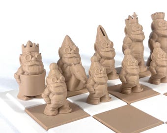 Gnome Chess Pieces – Printed Fantasy Chess Set (32 Pieces) – Handcrafted Gnome Figurines – Unique and Original Chess Set