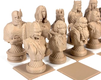 Medieval Fantasy Chess Pieces – 3D Epic Hero Chess Set – 3D Printed Handcrafted Figurines – 32 Sculpted Pieces