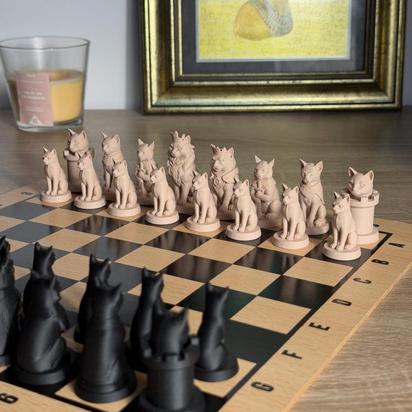 Piezas de Ajedrez de Gato - 32 Piezas - Elegante y Original Juego Felino - Regalo Único - Aficionado al Ajedrez - Coleccionista - Regalo de Cumpleaños