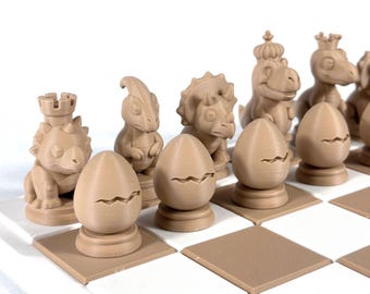 Dinosaur Chess Pieces – Cute 3D Printed Chess Set – Baby Dinosaurs and Cracked Eggs – Original Gift for Children – Chess Pieces
