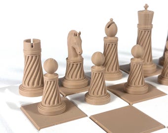 Spiral Chess Pieces – Modern 3D Chess Set – Elegant 3D Printed Design – 32 Handcrafted Pieces for Chess Board – Unique Gift