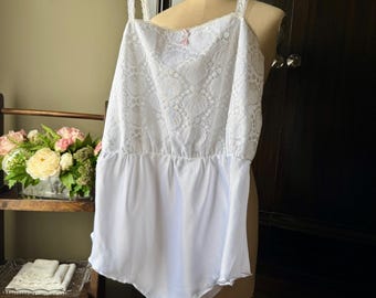 Avon Lace Teddy Bodysuit White Satin Panel Pink Bow Lingerie Size 38 M L
