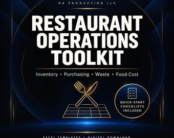 Restaurant Operations Toolkit | Inventory, Purchasing, Receiving, Waste & Food Cost Excel Templates
