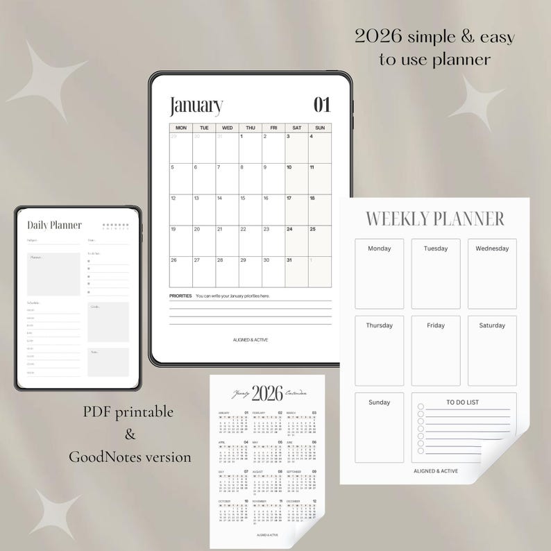 2026 Minimalist Yearly Planner | Simple Digital Planner | Printable ...