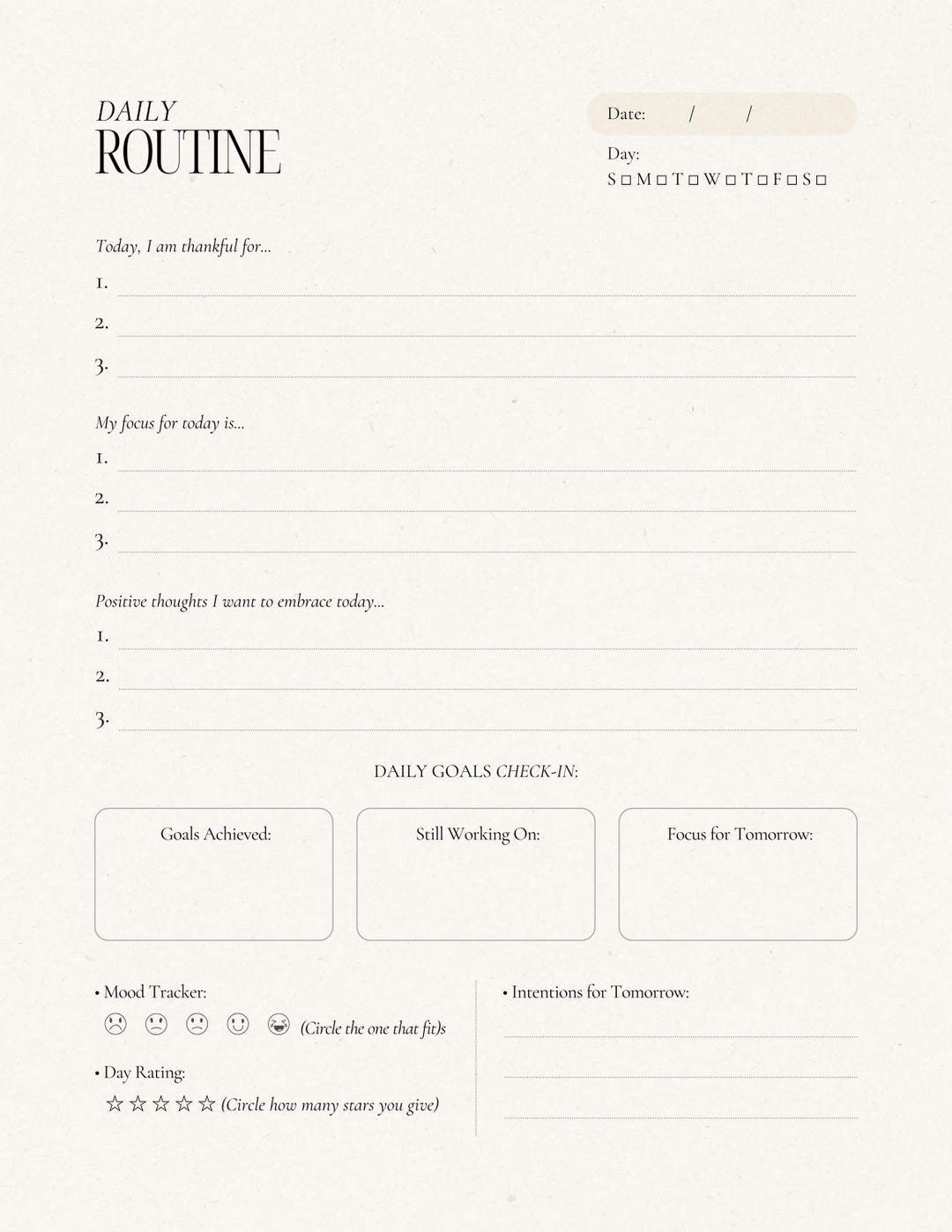 Minimalist Daily Routine Planner Template (digital Download) - Etsy