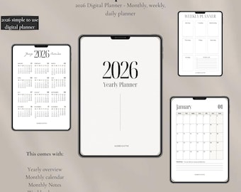 2026 Minimalist Yearly Planner | Simple Digital Planner | Printable Monthly + Weekly Layout