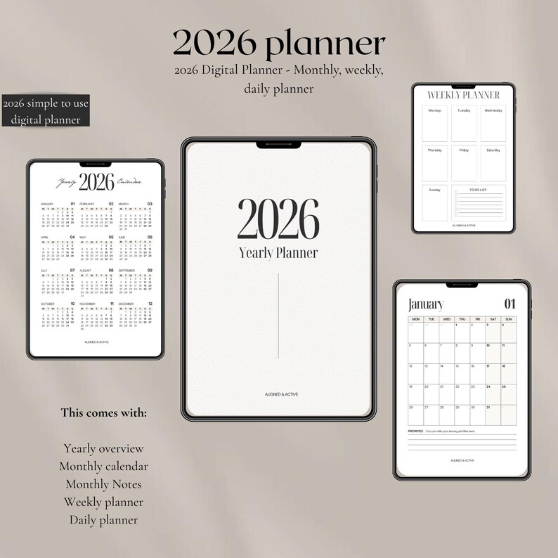 2026 Minimalist Yearly Planner | Simple Digital Planner | Printable ...