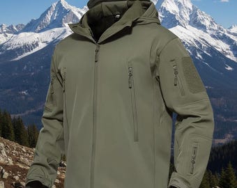 Wasserdichte taktische Herren-Softshelljacke mit Kapuze - Outdoor-Ausrüstung im Militärstil