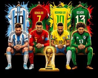 Nog één WK PNG • Vier voetballegendes clipart • Messi, Ronaldo, Neymar en Ochoa digitale download • Voetbalposter sublimatieontwerp