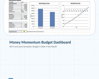 Excel Budget Dashboard Template | All-in-One Budget + Debt Payoff (Snowball/Avalanche) + Net Worth Tracker