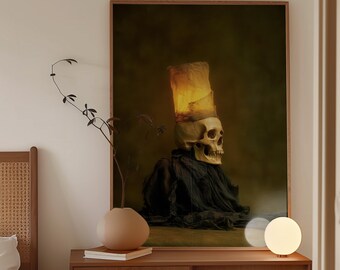 Dark Academia Skull Art, Gothic Memento Mori Print, Vintage Moody Fine Art (Digital Download)