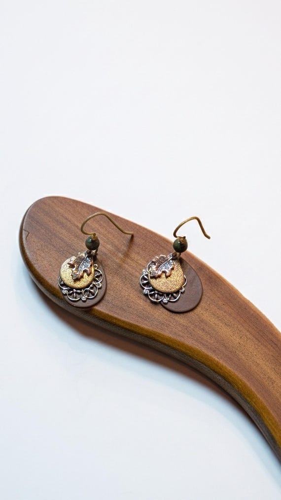Rustic Patterned Circle Drop Earrings - image 1