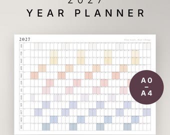Jaaroverzichtkalender 2027 | Minimalistische wandplanner (digitale download)