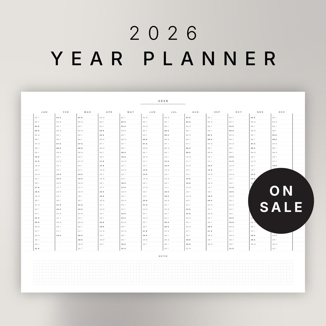 2026 Year Wall Planner | Minimal Year at a Glance Calendar | Printable ...
