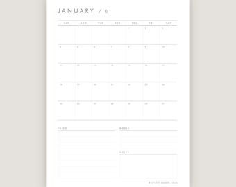 Maandplanner 2026 | Minimalistische agenda-takenlijst (pdf-formaat A4/A5/US Letter/iPad)