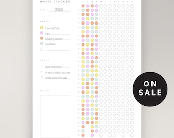 Jaarlijkse gewoontetracker | Minimalistische Year in Pixels-planner (digitale download)