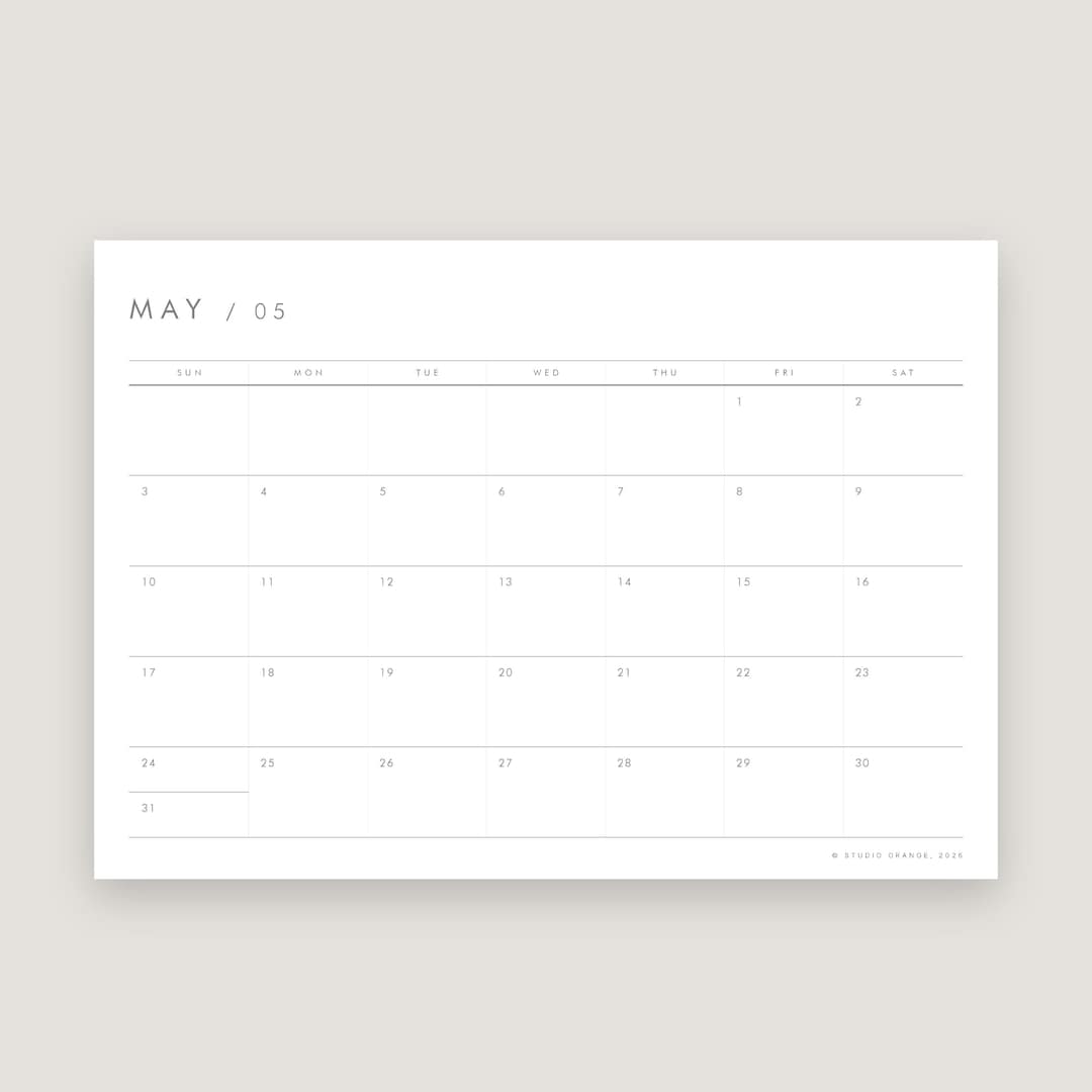 2026 Minimalist Monthly Calendar | Printable Planner (digital Download ...