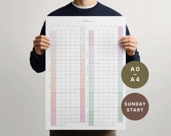 Minimalistische wandkalender 2026 Sunday Start | Jaarplanner in één oogopslag (pdf-download)