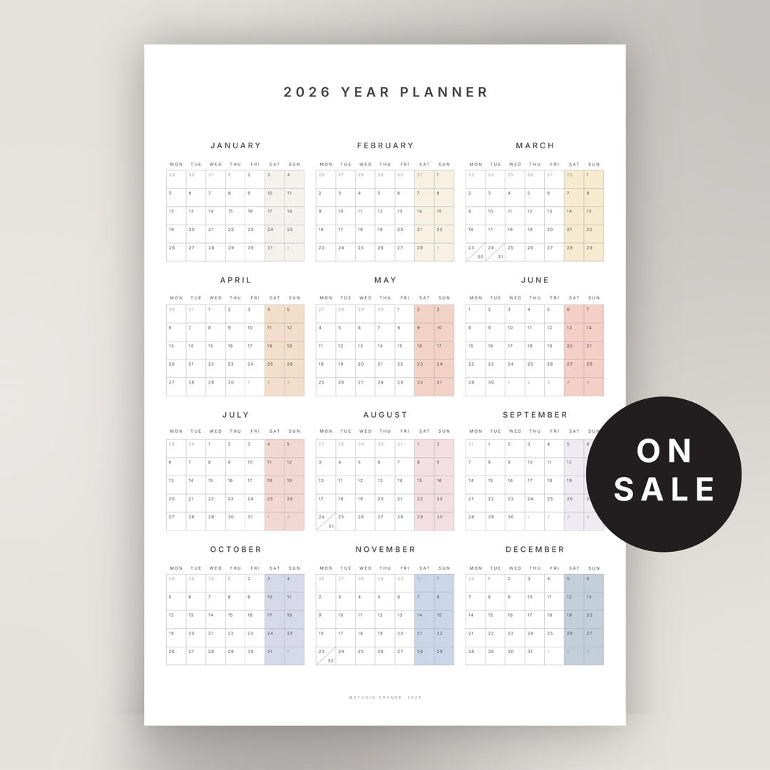 2026 Year at A Glance Planner | Minimalist Yearly Wall Planner | A1, A2 ...