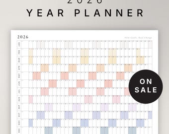2026 Year At-A-Glance Calendar | Minimalist Wall Planner (Digital Download)