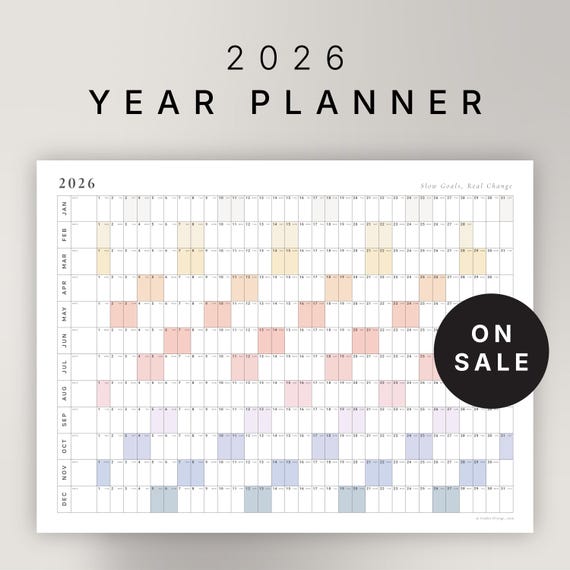2026 Year At-A-Glance Calendar | Minimalist Wall Planner (Digital Download)