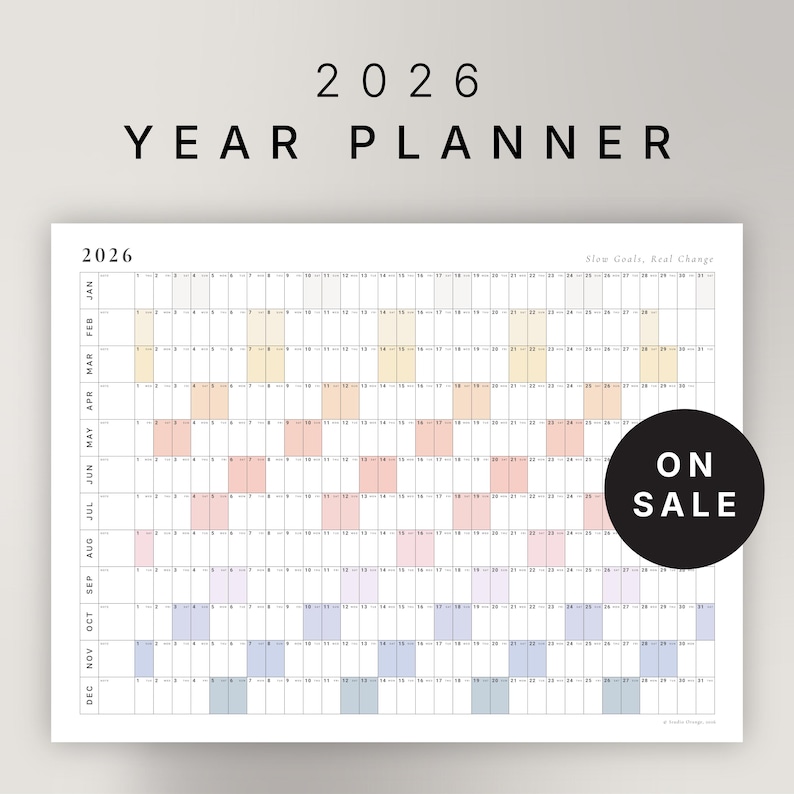 2026 Year At-A-Glance Calendar | Minimalist Wall Planner (Digital Download) image 1