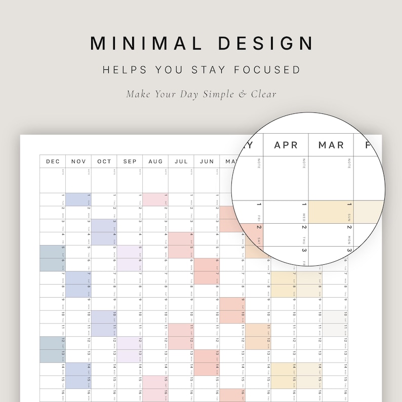 2026 Year At-A-Glance Calendar | Minimalist Wall Planner (Digital Download) image 7