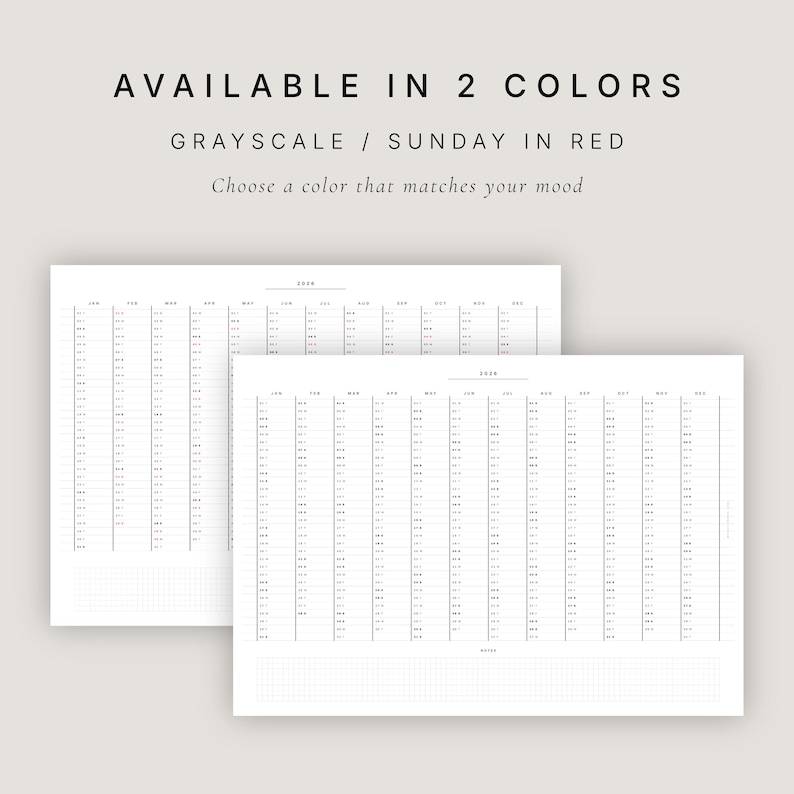 2026 Year Wall Planner | Minimal Year at a Glance Calendar | Printable ...