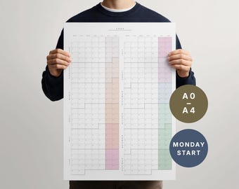 Minimalistische wandkalender staand 2026 | Jaarplanner in één oogopslag (pdf-download)