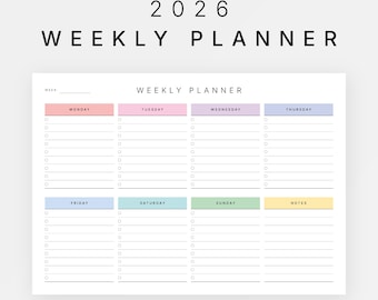 Minimale weekplanner afdrukbaar | Eenvoudig schema, start zondag/maandag (digitale download)