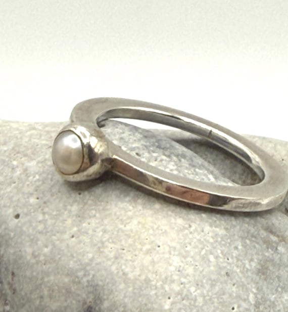Sterling Silver Pearl Stacking Ring – Minimalist … - image 3