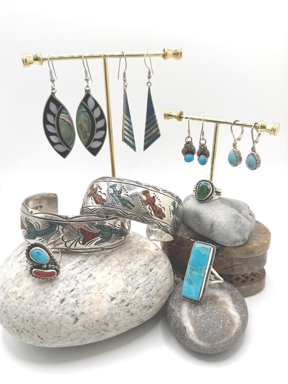 Bold Rectangular Turquoise Silver-Tone Ring – Siz… - image 10