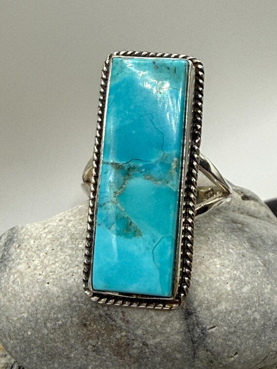 Bold Rectangular Turquoise Sterling Silver Ring –… - image 7