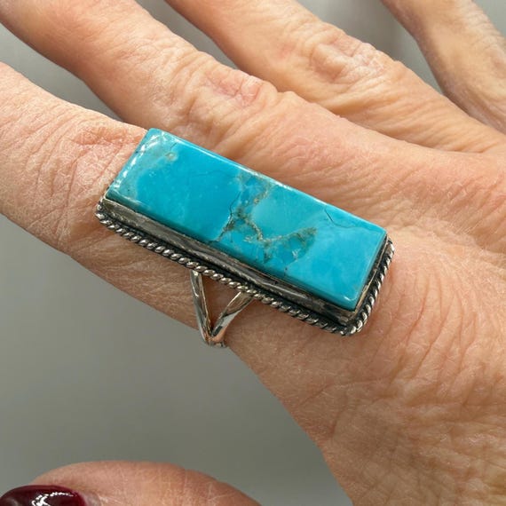 Bold Rectangular Turquoise Sterling Silver Ring –… - image 5
