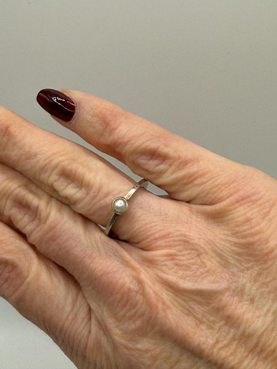 Sterling Silver Pearl Stacking Ring – Minimalist … - image 6