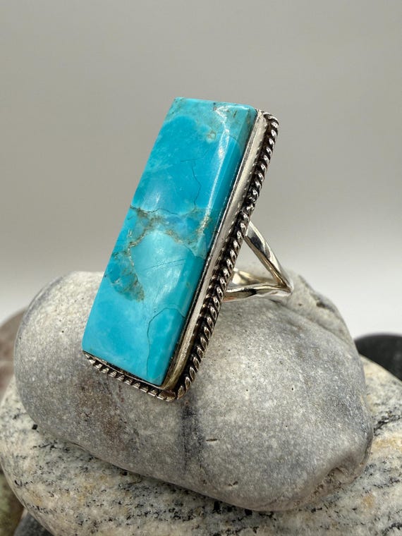 Bold Rectangular Turquoise Sterling Silver Ring –… - image 8