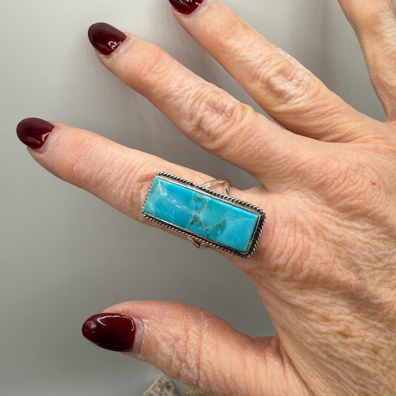 Bold Rectangular Turquoise Sterling Silver Ring –… - image 4