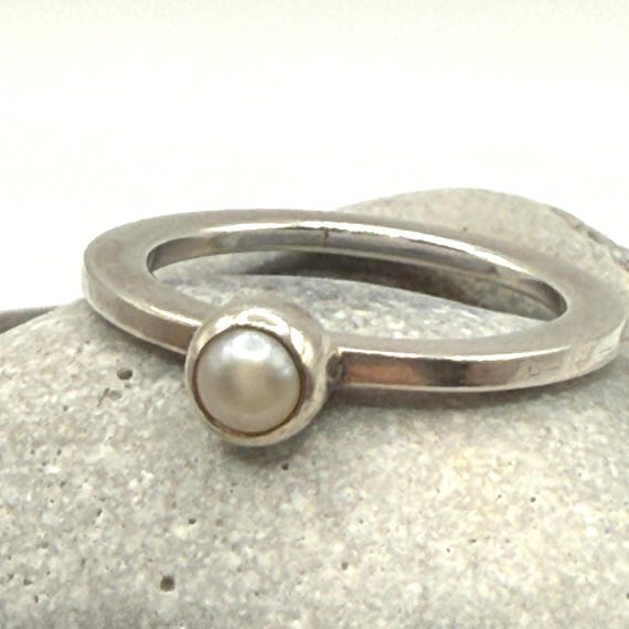 Sterling Silver Pearl Stacking Ring – Minimalist … - image 1