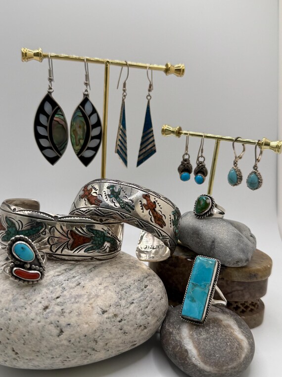 Bold Rectangular Turquoise Silver-Tone Ring – Siz… - image 13