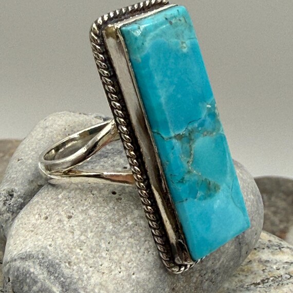 Bold Rectangular Turquoise Sterling Silver Ring –… - image 2