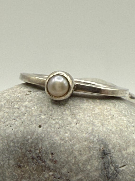 Sterling Silver Pearl Stacking Ring – Minimalist … - image 2