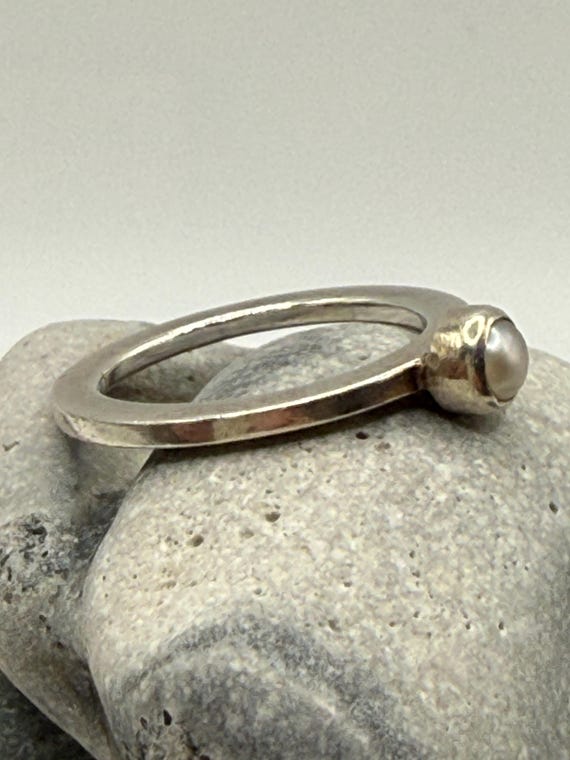 Sterling Silver Pearl Stacking Ring – Minimalist … - image 4
