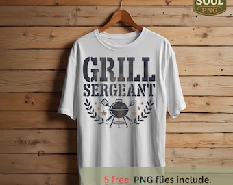 Grill Sergeant PNG | Funny BBQ Shirt Design | Grill Master Quote PNG | Vintage Barbecue Digital Download
