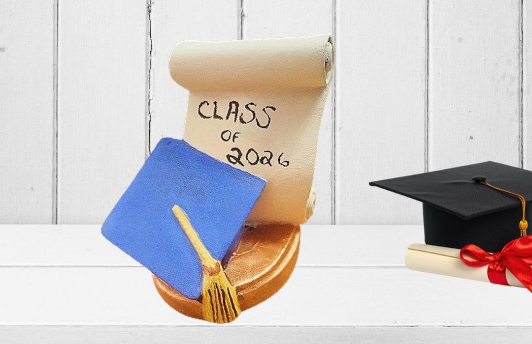 Hand Painted Ceramic Graduation Figurine • Class of 2026 Diploma, Blue ...
