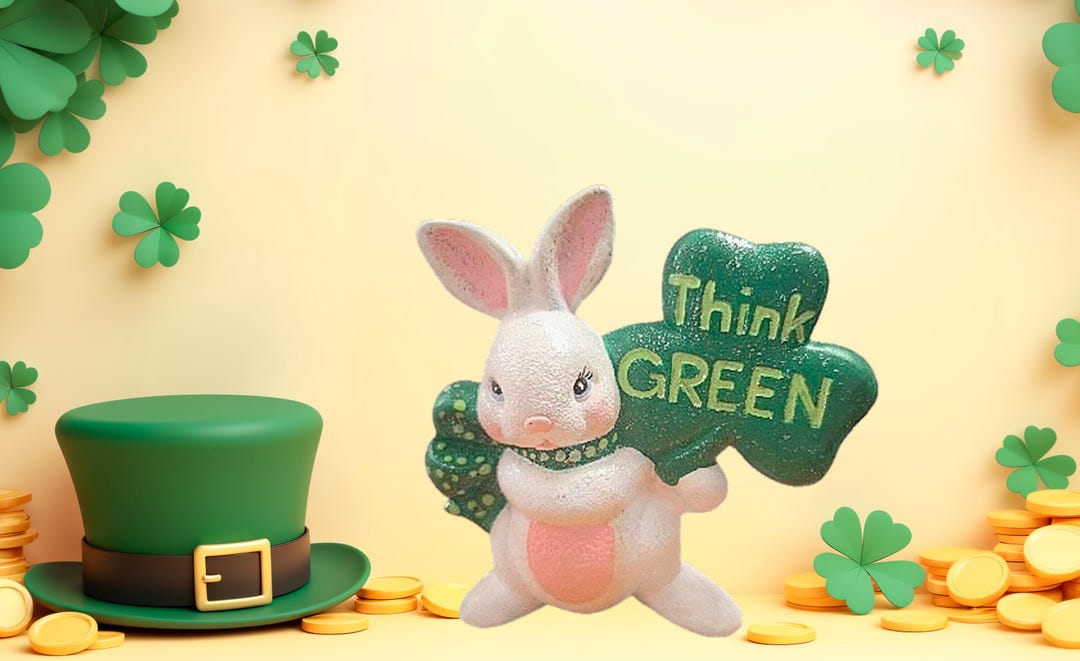 Shamrock Rabbit Hand Painted Ceramic St. Patrick’s Day Bunny • Shamrock Rabbit Figurine ...