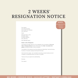 2 Weeks Resignation Letter Template | Professional Exit Notice (Word, Google Docs)