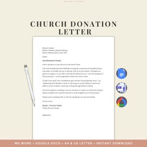 Church Donation Letter Template | Professional Donation Request | Editable Word & Google Docs | Includes Samples